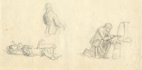 Preparatory Studies, Scotsman with Whisky Barrel–c1800 graphite/charcoal drawing