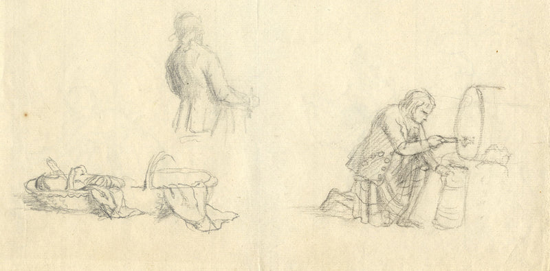 Preparatory Studies, Scotsman with Whisky Barrel–c1800 graphite/charcoal drawing