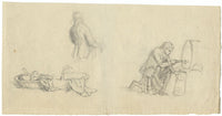 Preparatory Studies, Scotsman with Whisky Barrel–c1800 graphite/charcoal drawing