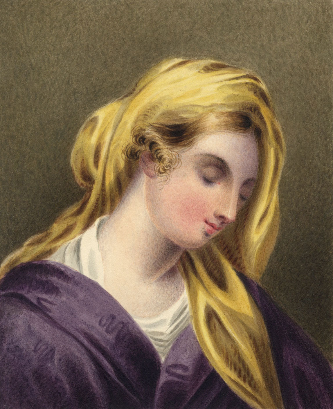 Portrait of a Lady in a Head Shawl – Original c.1830 watercolour painting