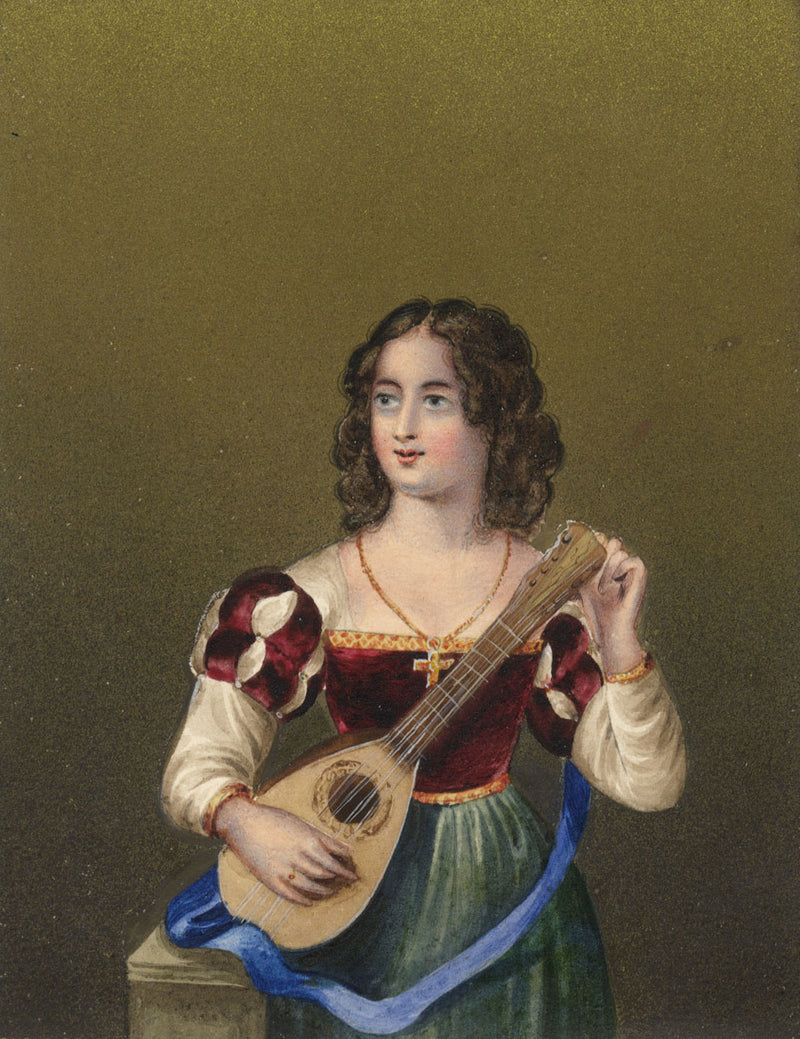 Madame Vestris with Mandolin – Original c.1830 watercolour painting