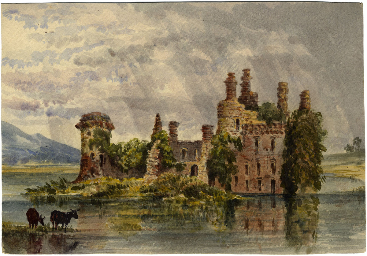 Castello di Ellangowan, 'Guy Mannering' di Sir Walter Scott – acquerello dei primi del XIX secolo