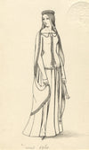 Medieval Lady c.1360 from a Monumental Brass – c.1830s pen & ink drawing
