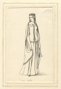 Medieval Lady c.1360 from a Monumental Brass – c.1830s pen & ink drawing