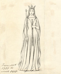 H. Hussey, Medieval Queen from a Monumental Brass – c.1830s pen & ink drawing