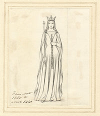 H. Hussey, Reina medieval de un latón monumental – dibujo a pluma y tinta de la década de 1830