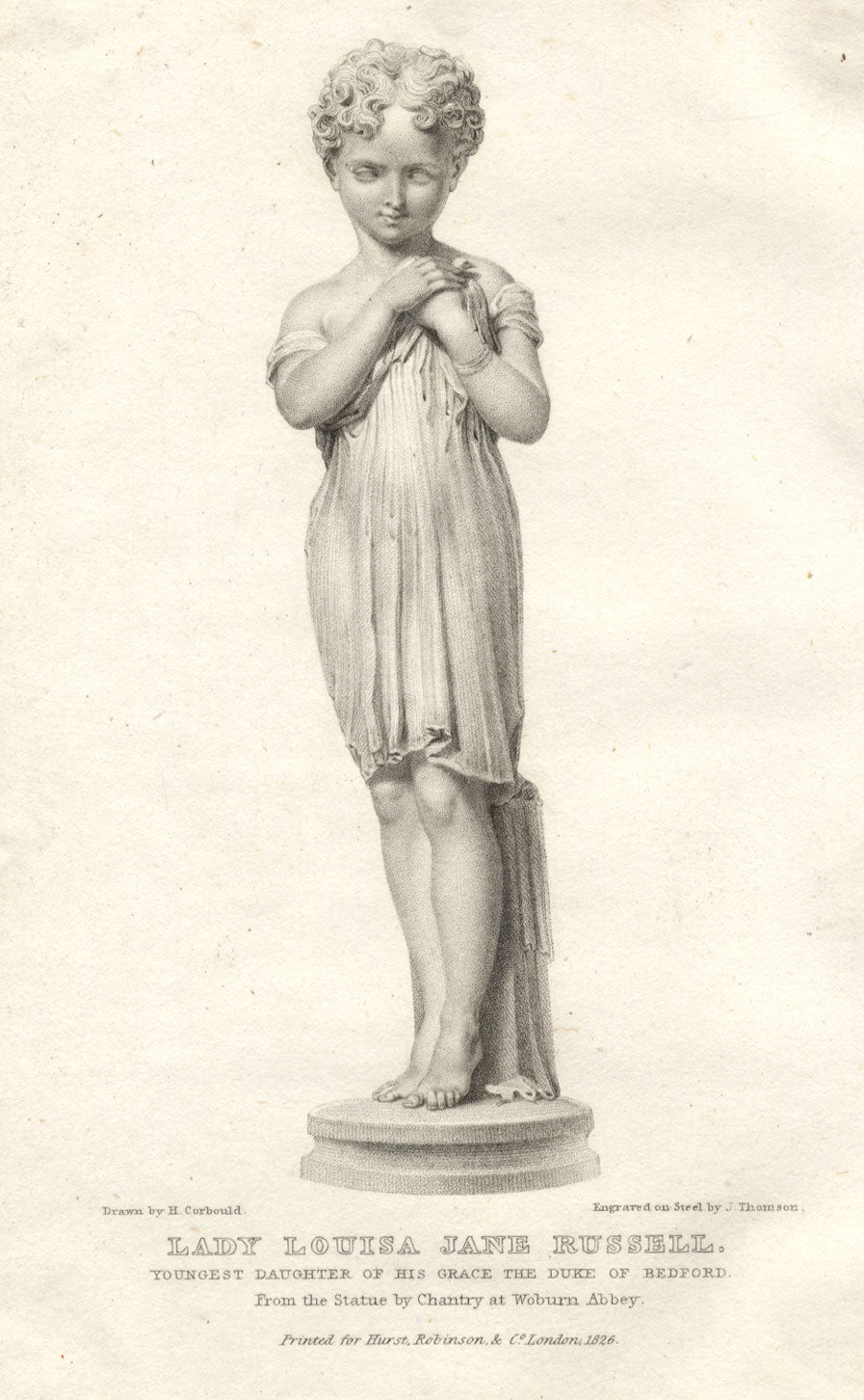 J. Thomson, Lady Louisa Jane Russell, Sculpture as a Young Girl – 1826 engraving