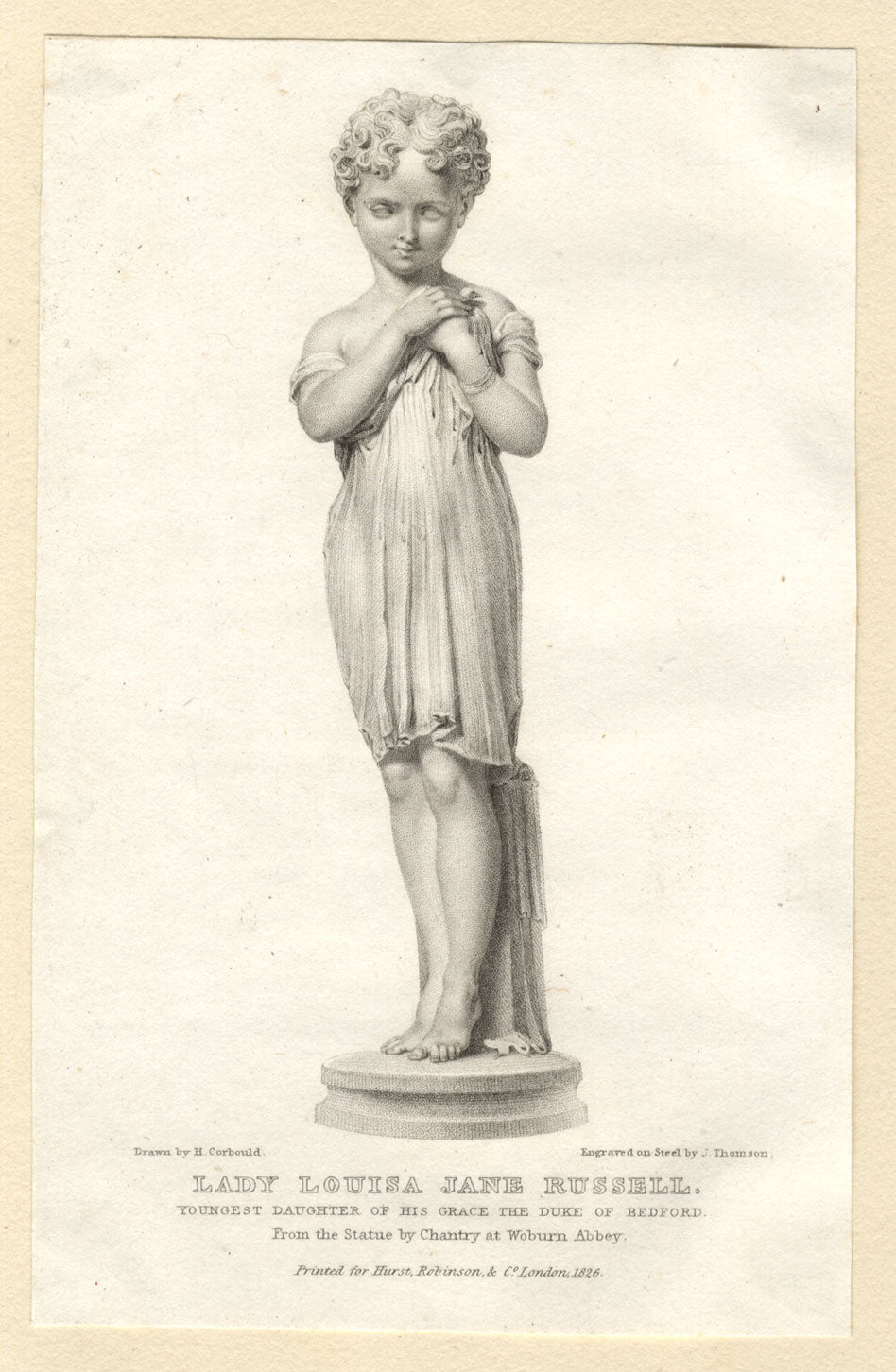 J. Thomson, Lady Louisa Jane Russell, Sculpture as a Young Girl – 1826 engraving
