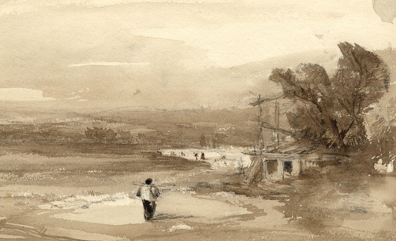 J.A. Firmingen, Figure in a Landscape in Sepia – early 19th-century watercolour