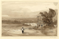 J.A. Firmingen, Figure in a Landscape in Sepia – early 19th-century watercolour