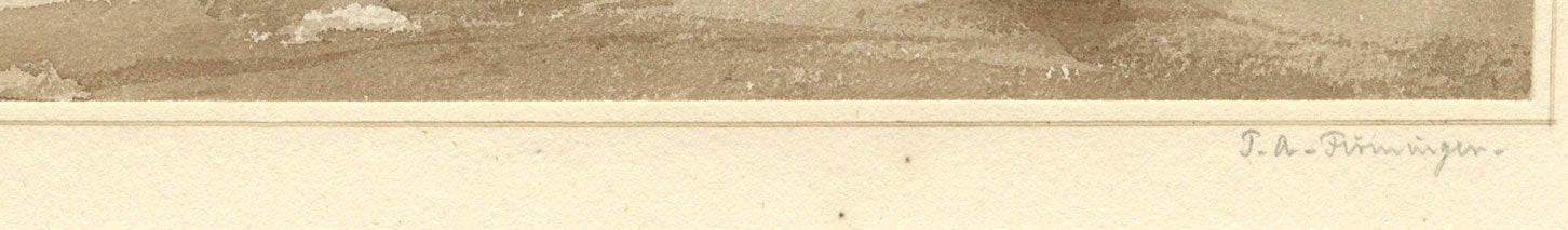 J.A. Firmingen, Figure in a Landscape in Sepia – early 19th-century watercolour