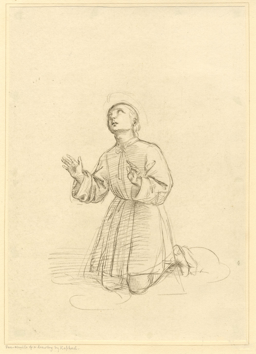 Facsimile di Raffaello, Figura di un giovane inginocchiato – incisione a pastello del 1818 circa