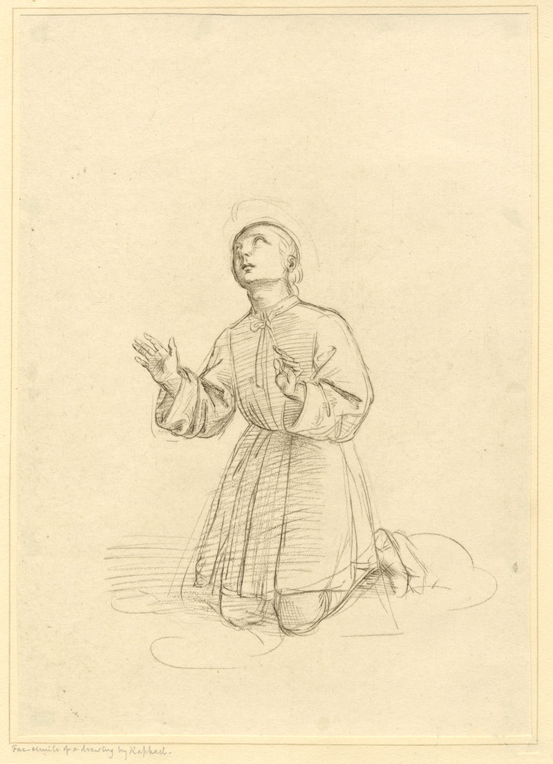 Facsimile di Raffaello, Figura di un giovane inginocchiato – incisione a pastello del 1818 circa