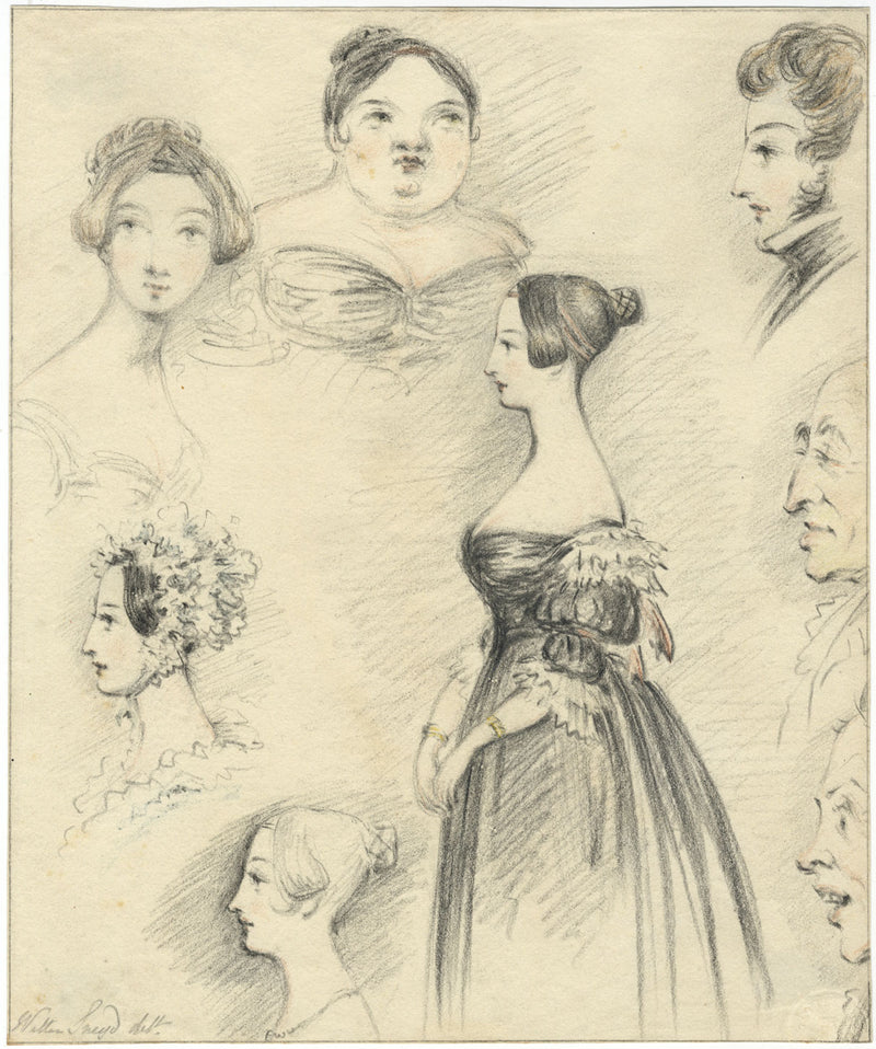 Walter Sneyd, Sheet of Caricature Portraits –early 19th-century graphite drawing