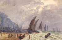 E. Venis, Fishing Luggers, Stade Beach, Hastings – late 19th-century watercolour
