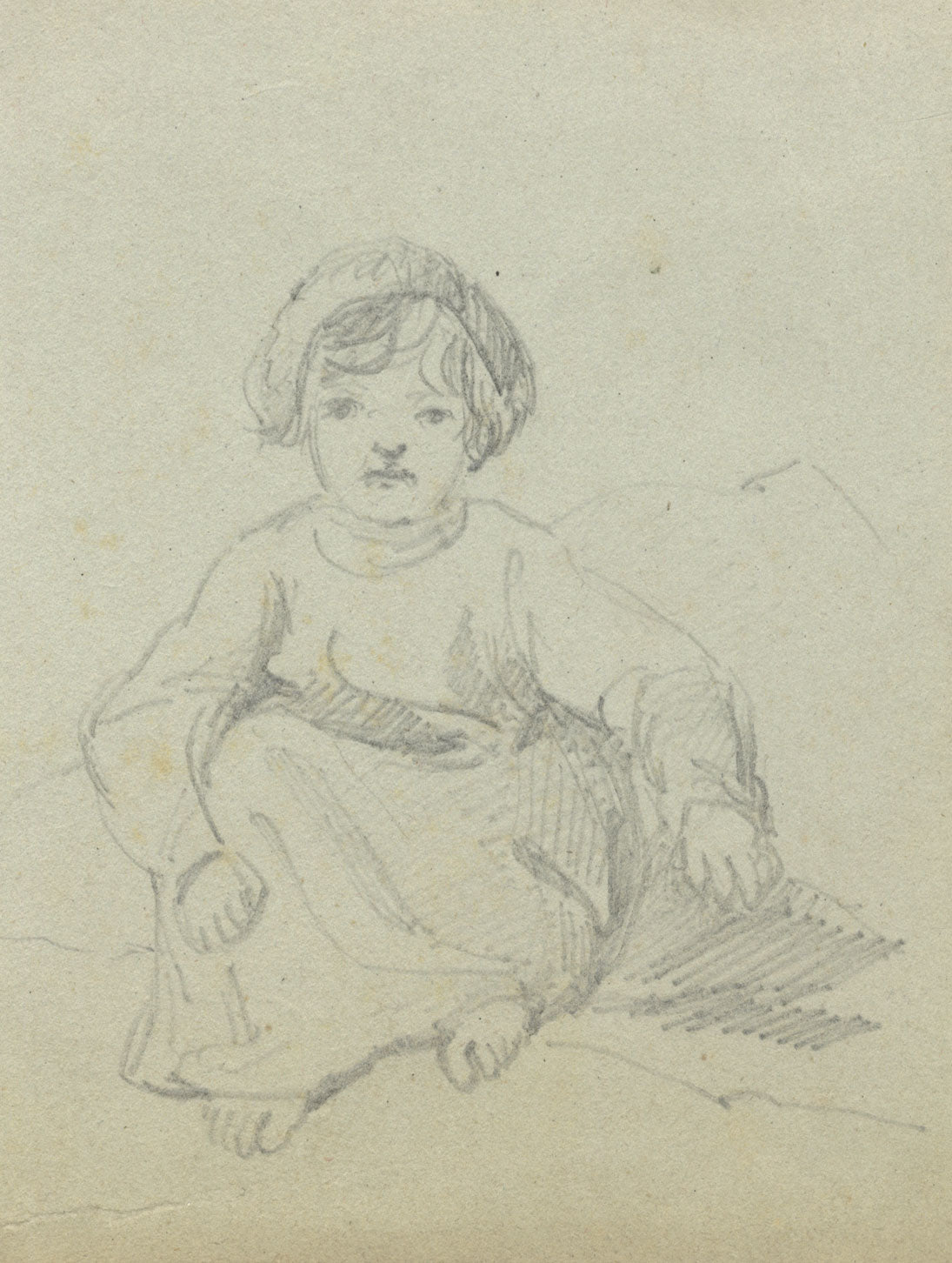 John Henry Mole VPRI, Sweet Young Girl – Miniature mid-C19th graphite drawing