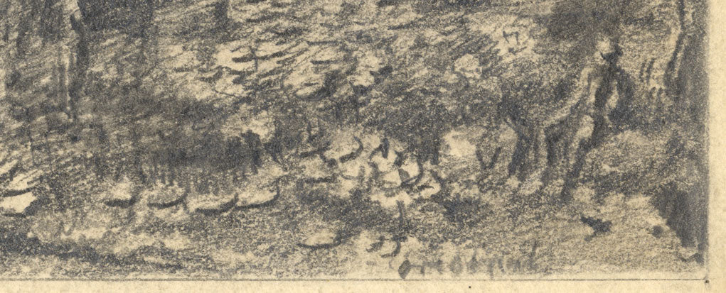 William H. Ward, Figure in un paesaggio boscoso – disegno a grafite del XIX secolo