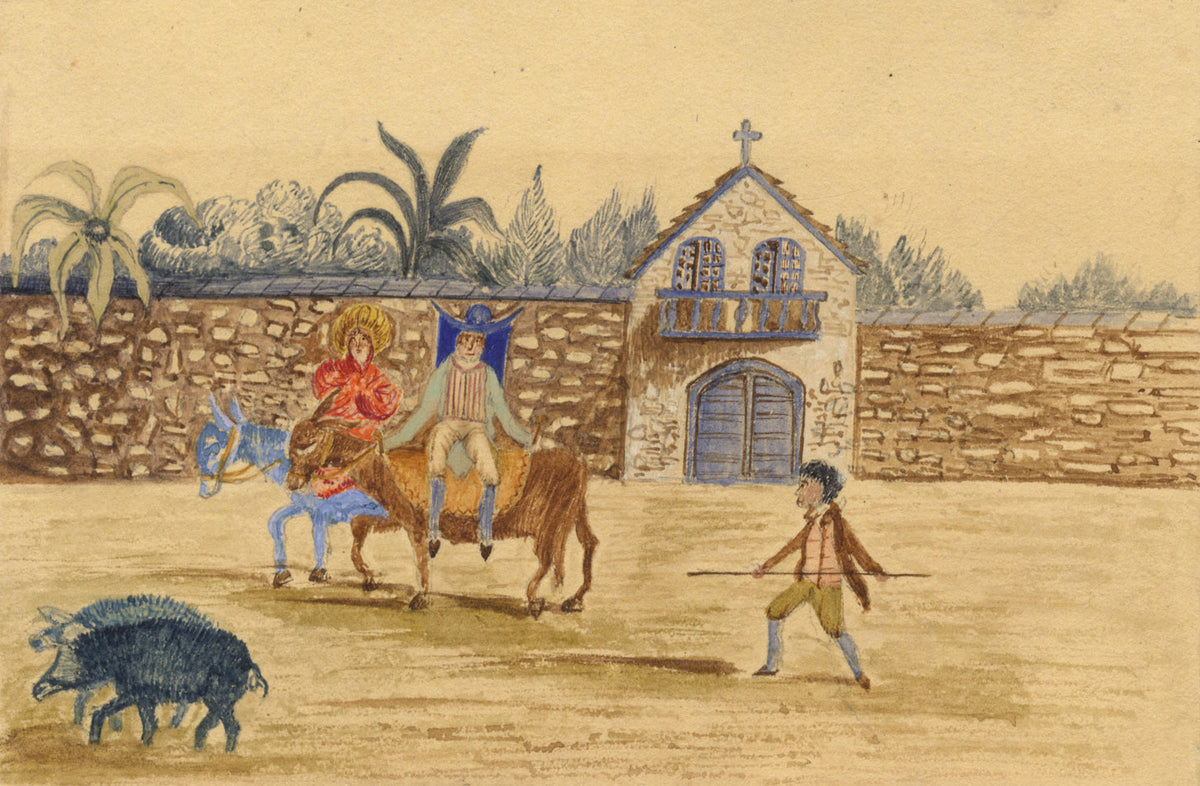 Figures Riding Mules with Boar
