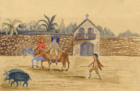 Figures Riding Mules with Boar