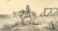 Countryfolk with Horse – Original early 19th-century graphite drawing