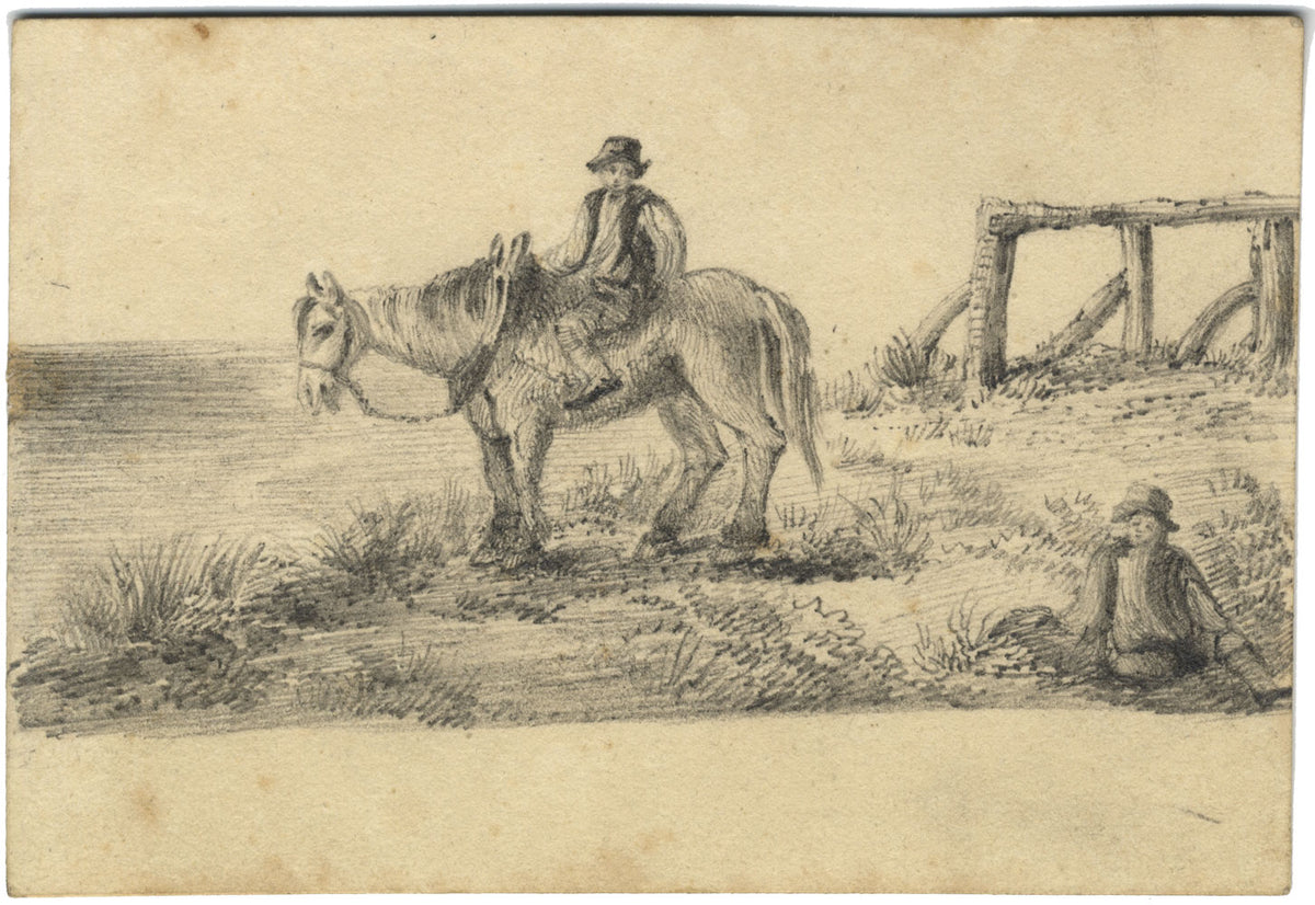 Contadini con cavallo – Disegno originale a grafite dei primi anni del XIX secolo