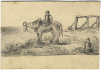 Contadini con cavallo – Disegno originale a grafite dei primi anni del XIX secolo