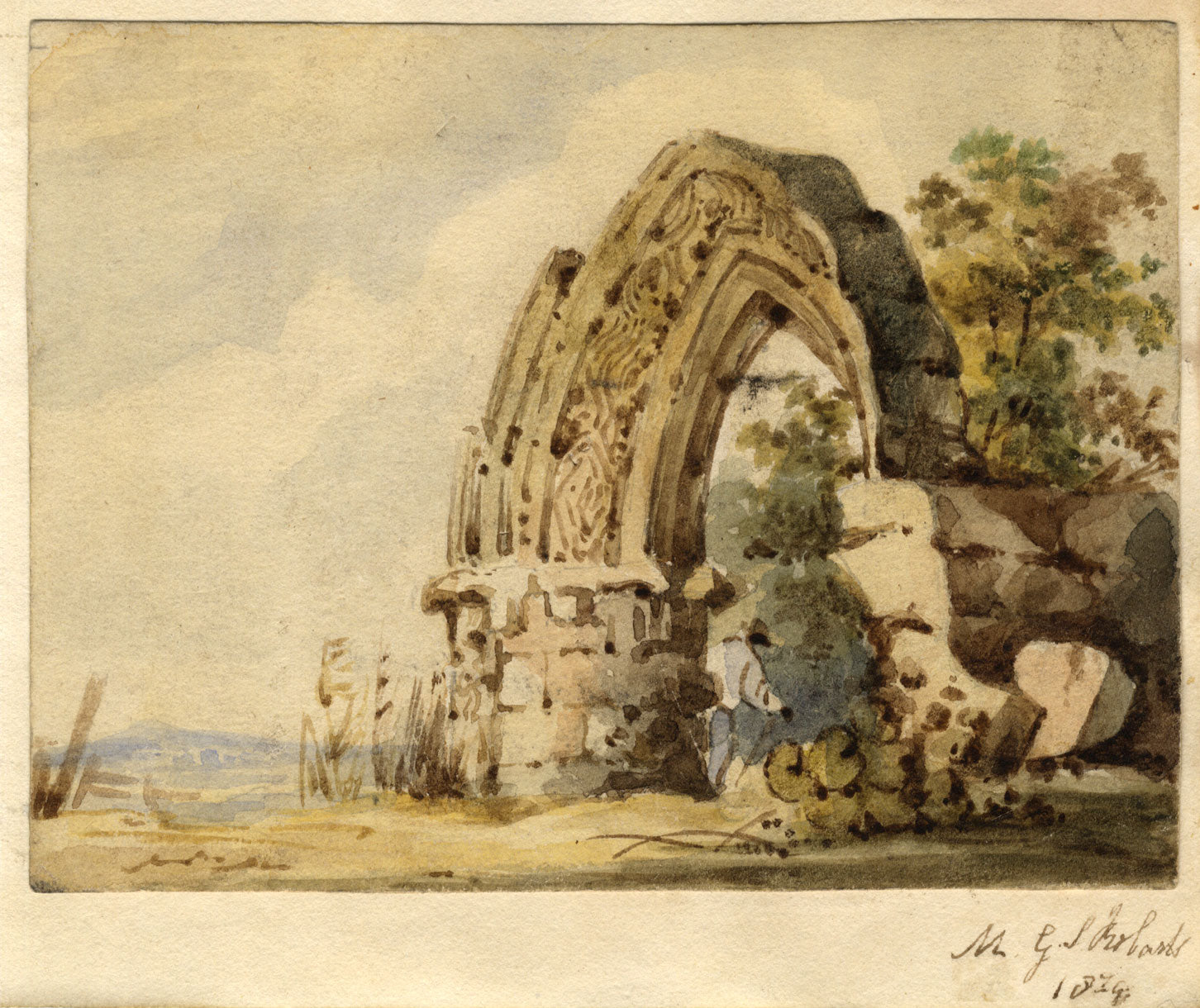 M.G.S. Robarts, Topographical Sketch of Norman Arch – 1839 watercolour painting