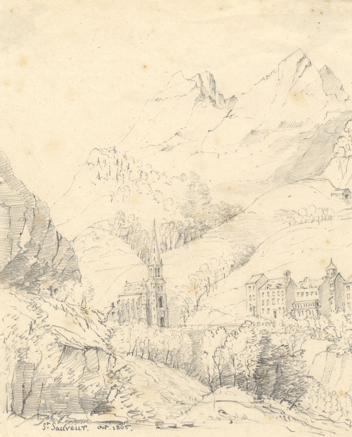 Miss Wingfield, Saint-Sauveur, Hautes-Alpes – Original 1865 graphite drawing