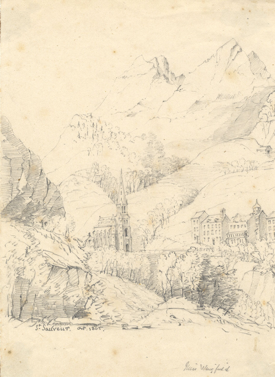 Miss Wingfield, Saint-Sauveur, Hautes-Alpes – Disegno originale in grafite del 1865