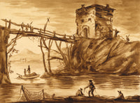 Italian Footbridge & Tower after a Sketch by Salvator Rosa – 1849 watercolour