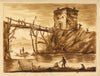 Italian Footbridge & Tower after a Sketch by Salvator Rosa – 1849 watercolour