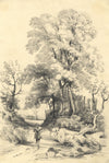 Gentleman Walking on Country Path – Original mid-19th-century graphite drawing