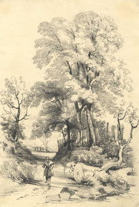 Gentleman Walking on Country Path – Original mid-19th-century graphite drawing