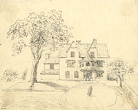 William Pattison, Victorian House &amp; Garden – disegno a penna e inchiostro della metà del XIX secolo