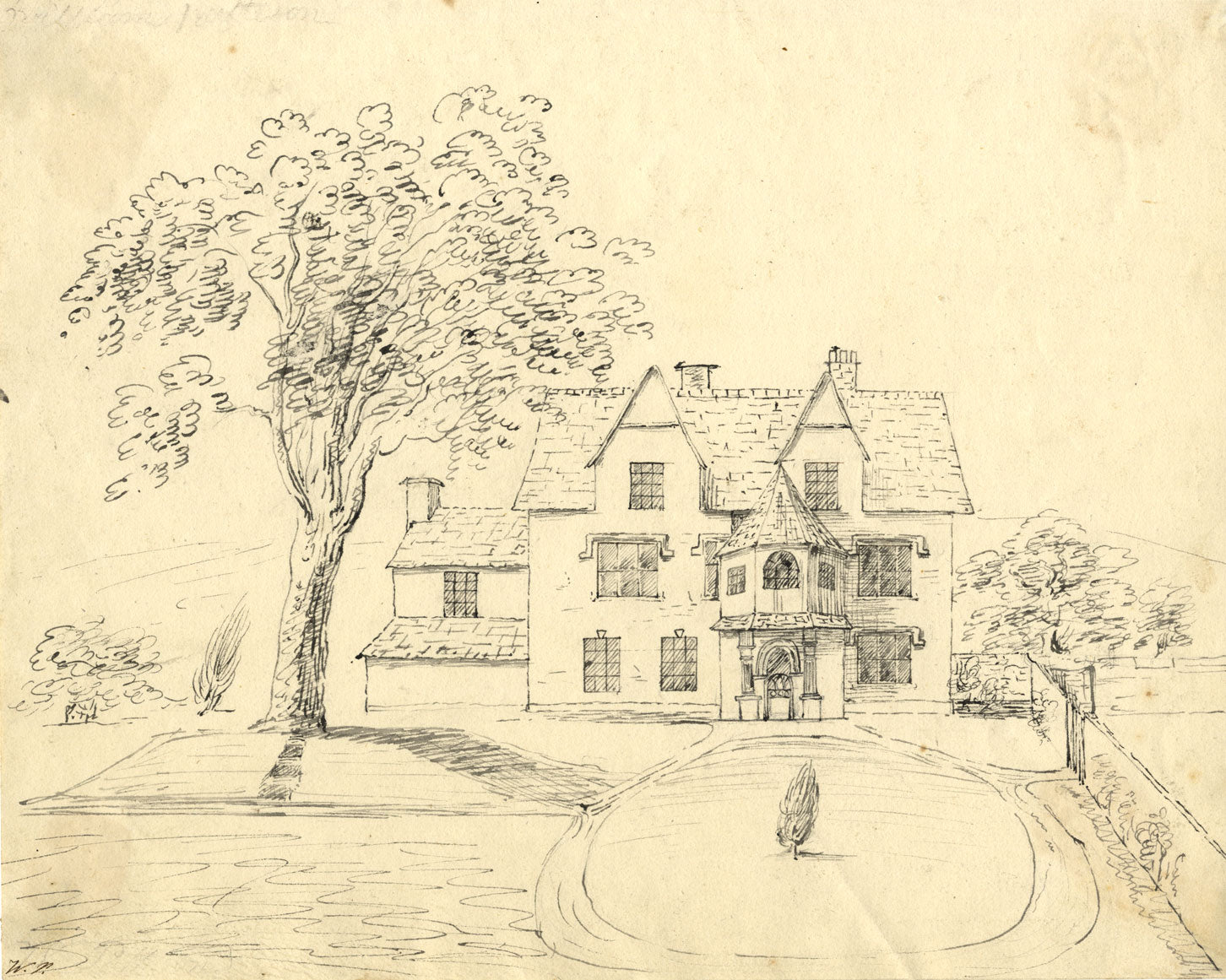 William Pattison, Victorian House &amp; Garden – disegno a penna e inchiostro della metà del XIX secolo