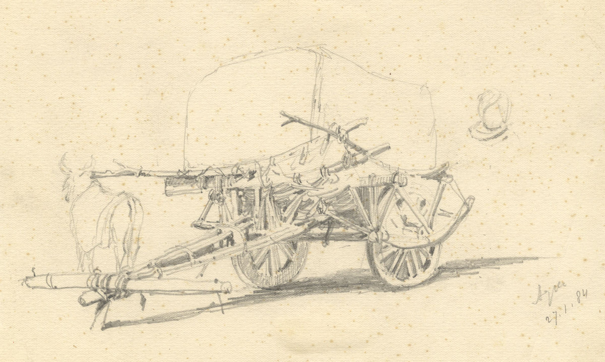 Ox & Cart Study – Original 1884 graphite drawing