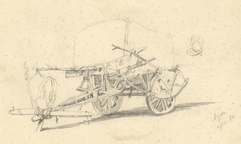Ox & Cart Study – Original 1884 graphite drawing