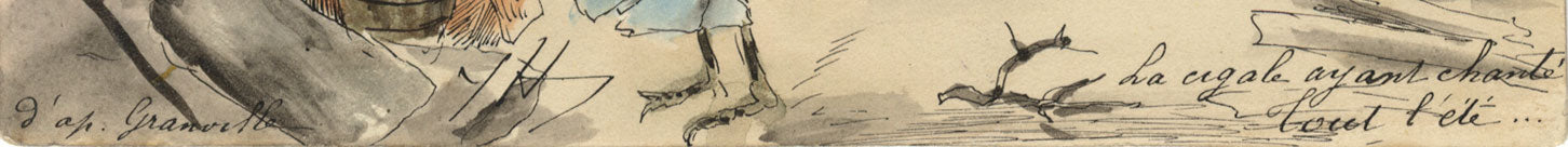 After Grandville, The Cicada Having Sung all Summer – c.1900s pen & ink drawing