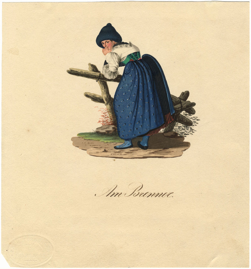 Costume locale di Brennero, Alto Adige – pittura a guazzo dei primi del XIX secolo
