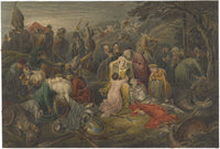 Battlefield Scene with Women Mourning – Original 19th-century mezzotint print