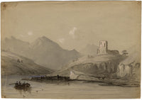 Ruin by the Water – Original early 19th-century watercolour painting