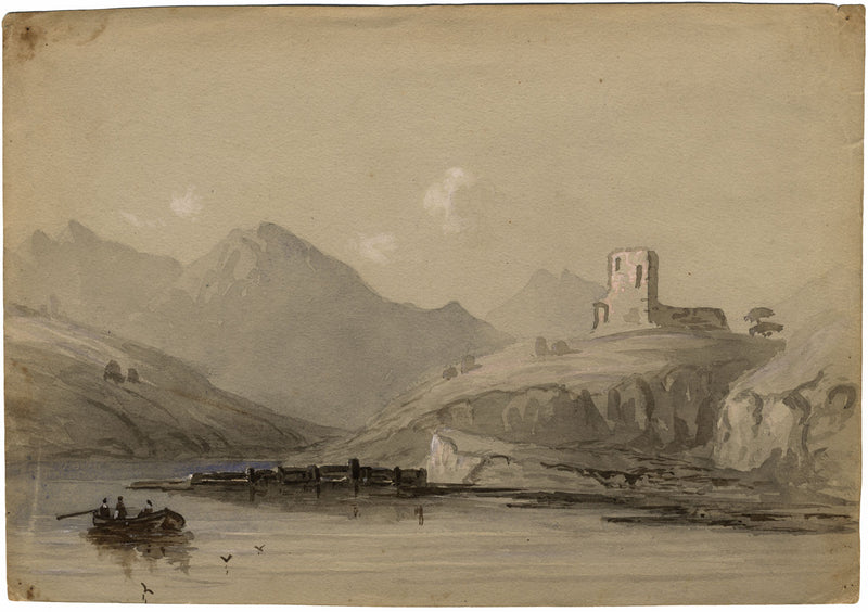 Ruin by the Water – Original early 19th-century watercolour painting