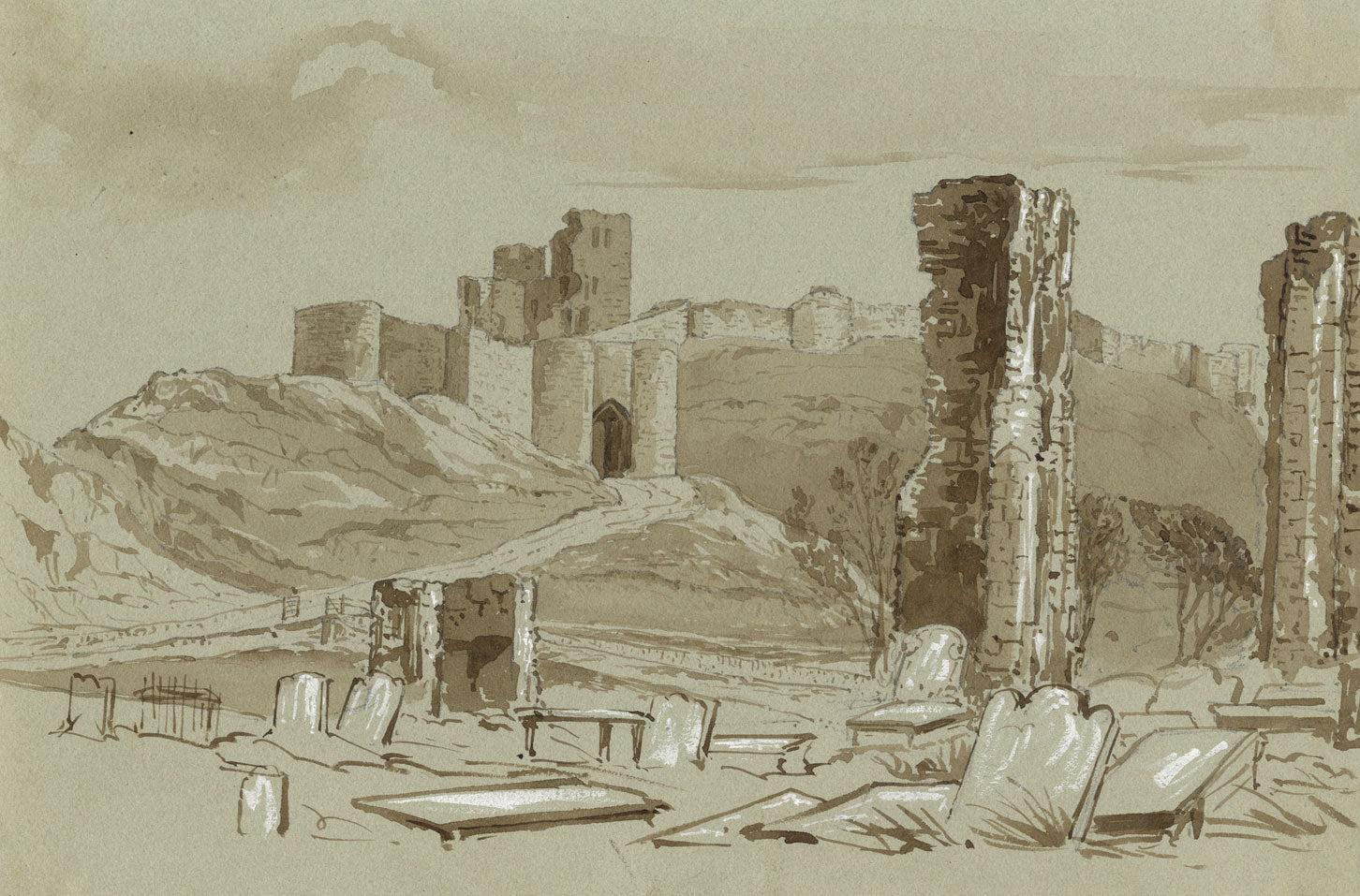 Georgiana Nicholls, Scarborough Castle from Churchyard – c.1847 watercolour