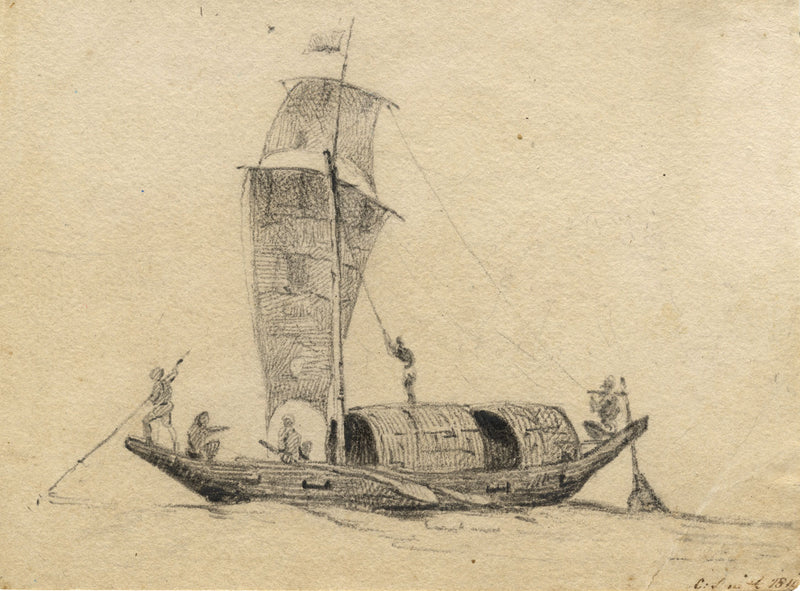 C. Smith, Indian Dhow Boat – Original 1810 charcoal drawing