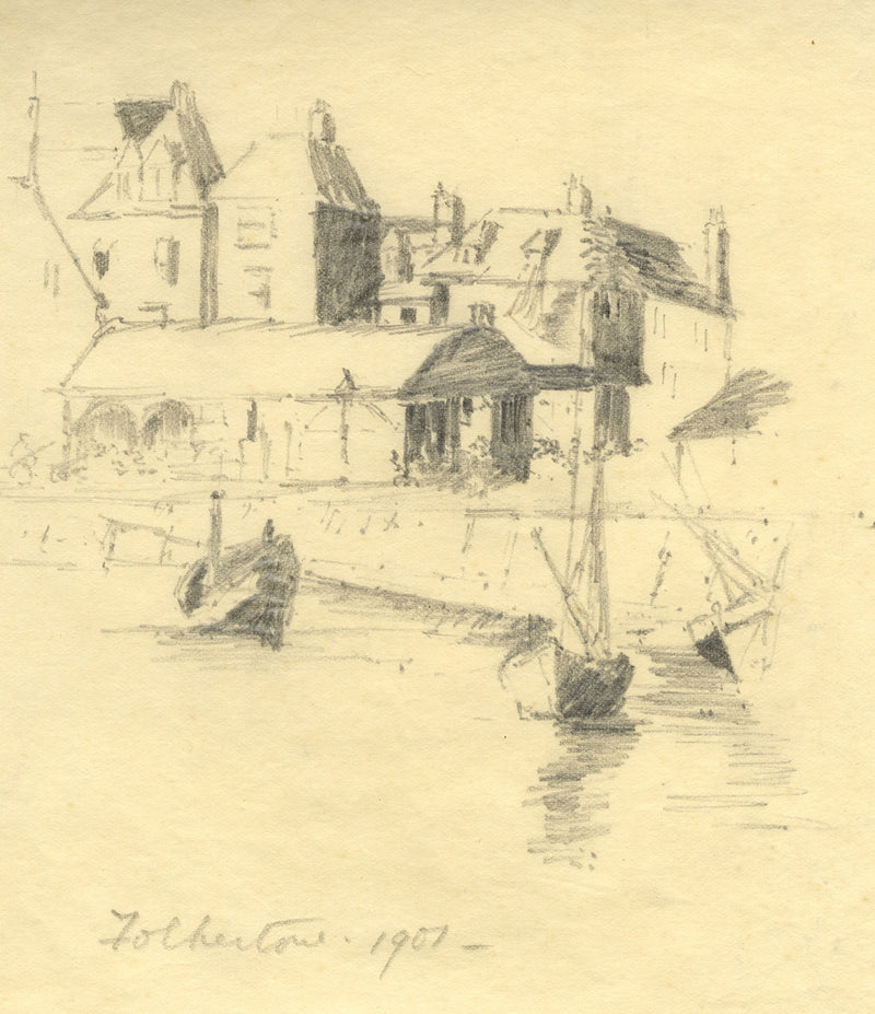 Folkestone Harbour, Kent – Original 1901 graphite drawing