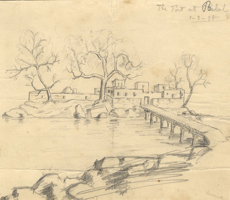 Fort at Belal, Possibly Sudan – Original 1898 graphite drawing