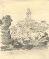 G.G., Old Town with Bell Tower, Liguria, Italian Riviera –c1904 graphite drawing