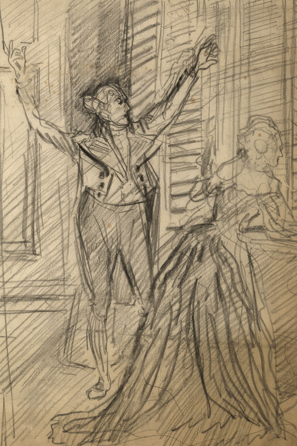 Regency Theatrical Performance – Original early 20th-century pastel drawing