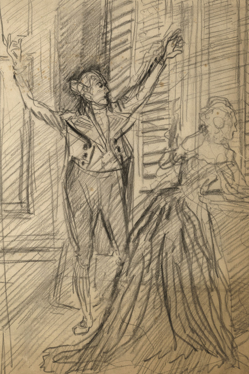 Regency Theatrical Performance – Original early 20th-century pastel drawing
