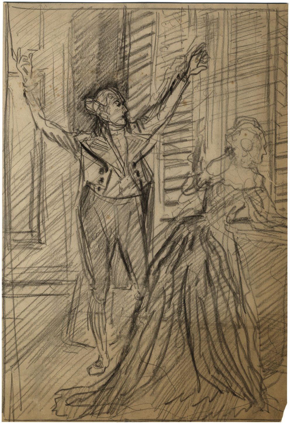 Spettacolo teatrale Regency – Disegno originale a pastello dei primi del XX secolo